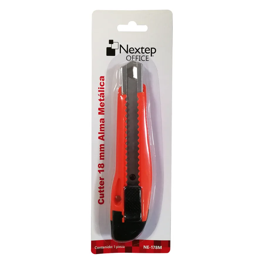 Cutter plástico Nextep grande, navaja 18mm, alma de metal, color amarillo