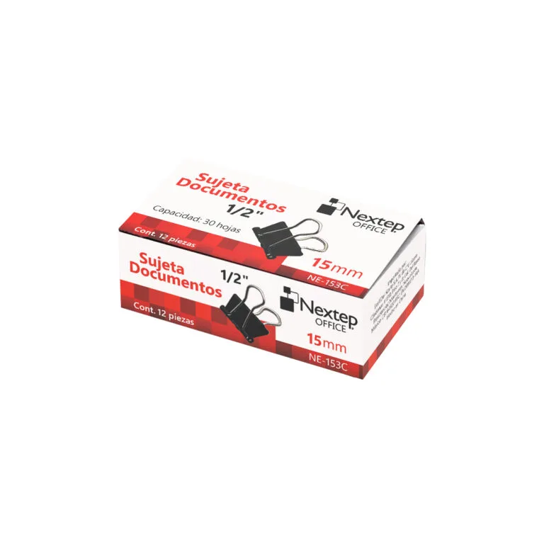 Sujeta documentos Nextep mini, 15mm, 12 piezas, color negro