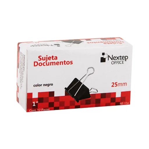 Sujeta documentos Nextep 25mm, 12 piezas, color negro